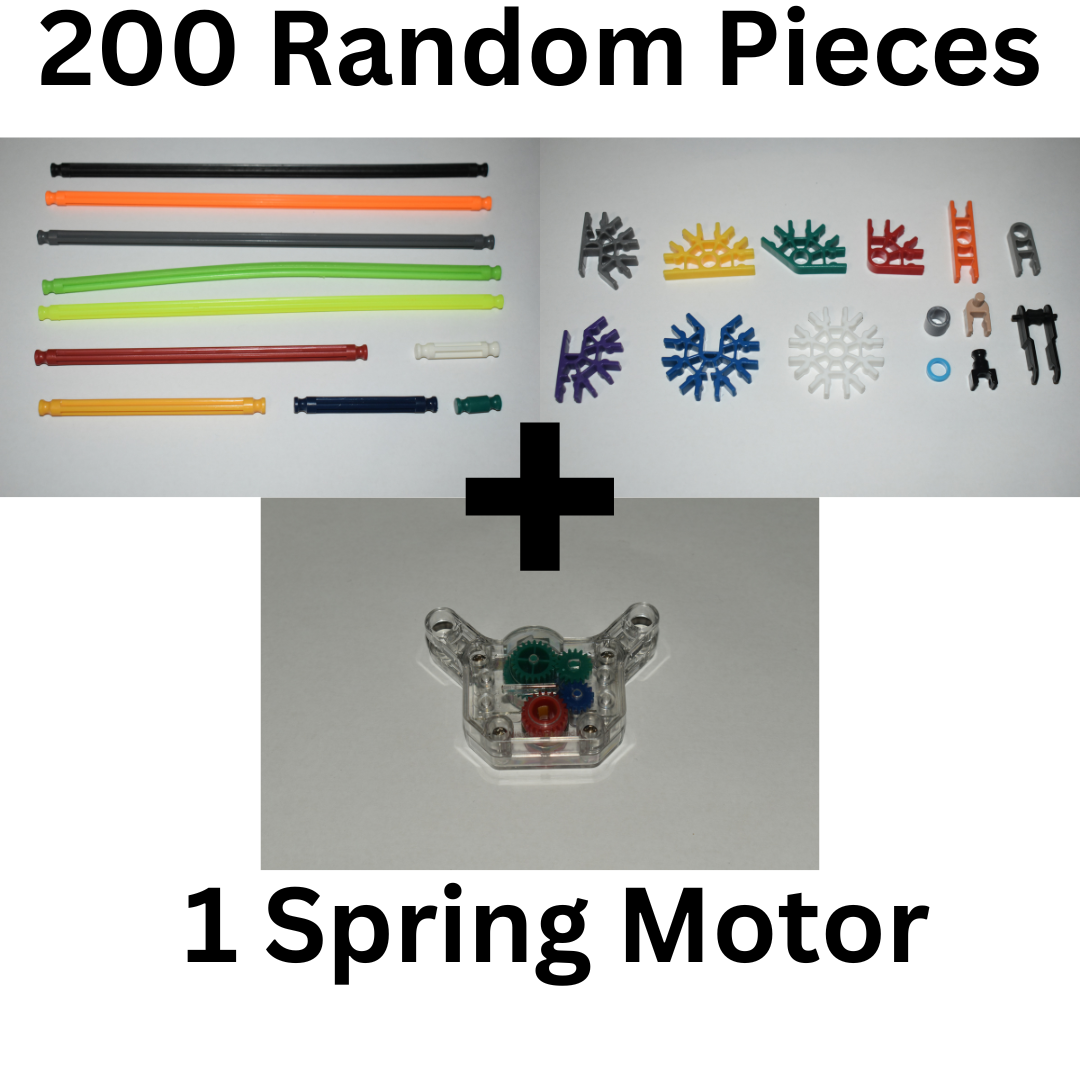 (200) KNEX 1 Spring Motor & 4 Wheels Rods & Connectors Mixed Bulk Parts K'NEX